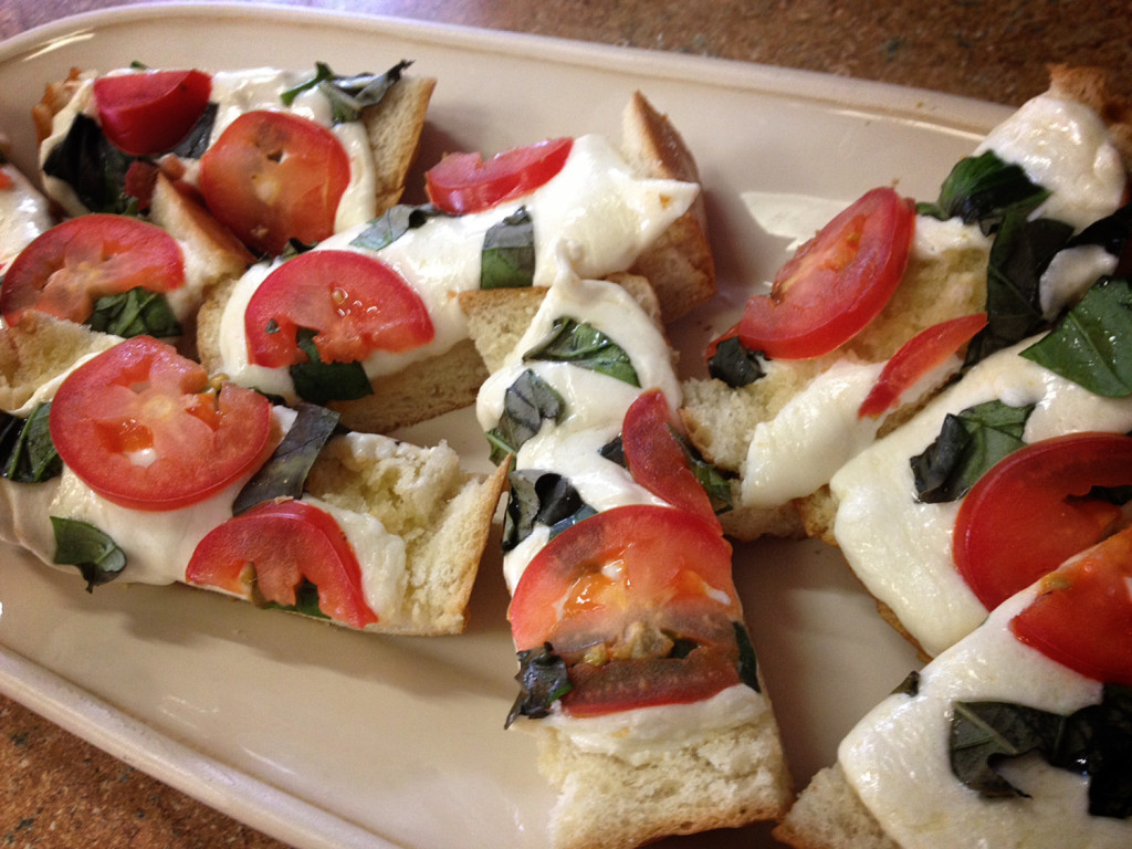 Caprese Garlic Bread, plated and ready to serve!